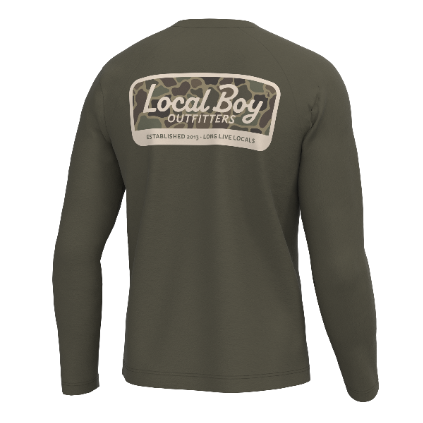 Graphic L/S Heather Blend Crew - Brush Camo Mark - Cedar