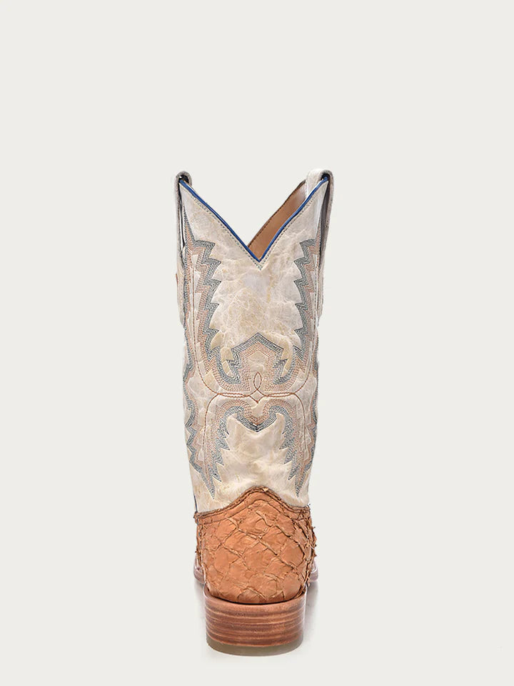 Men's Cognac/White Fish Pirarucu Embroidery Square Toe
