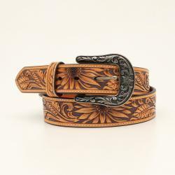 Nocona Ladies 1.5" Sunflower Embroidered Brown Belt