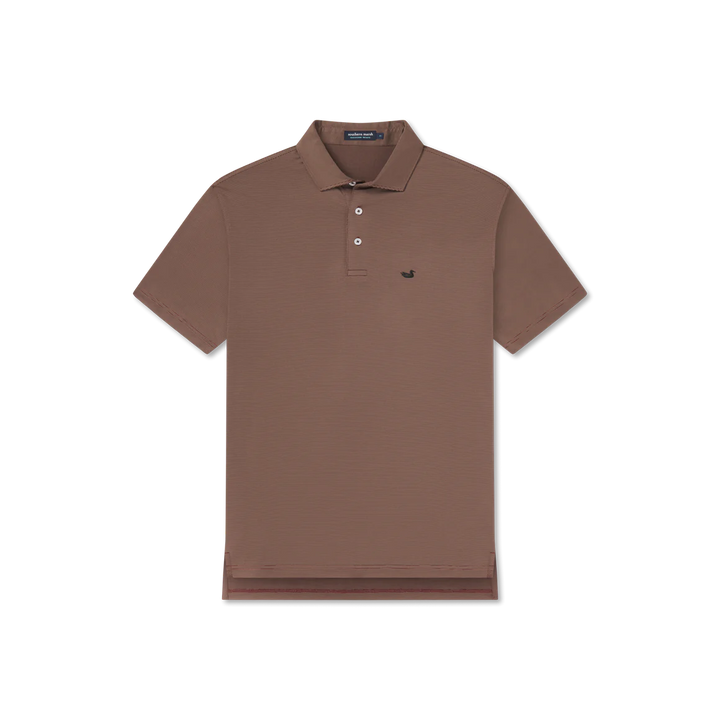 Bermuda Performance Polo Wellington Stripe - Maroon/Tan