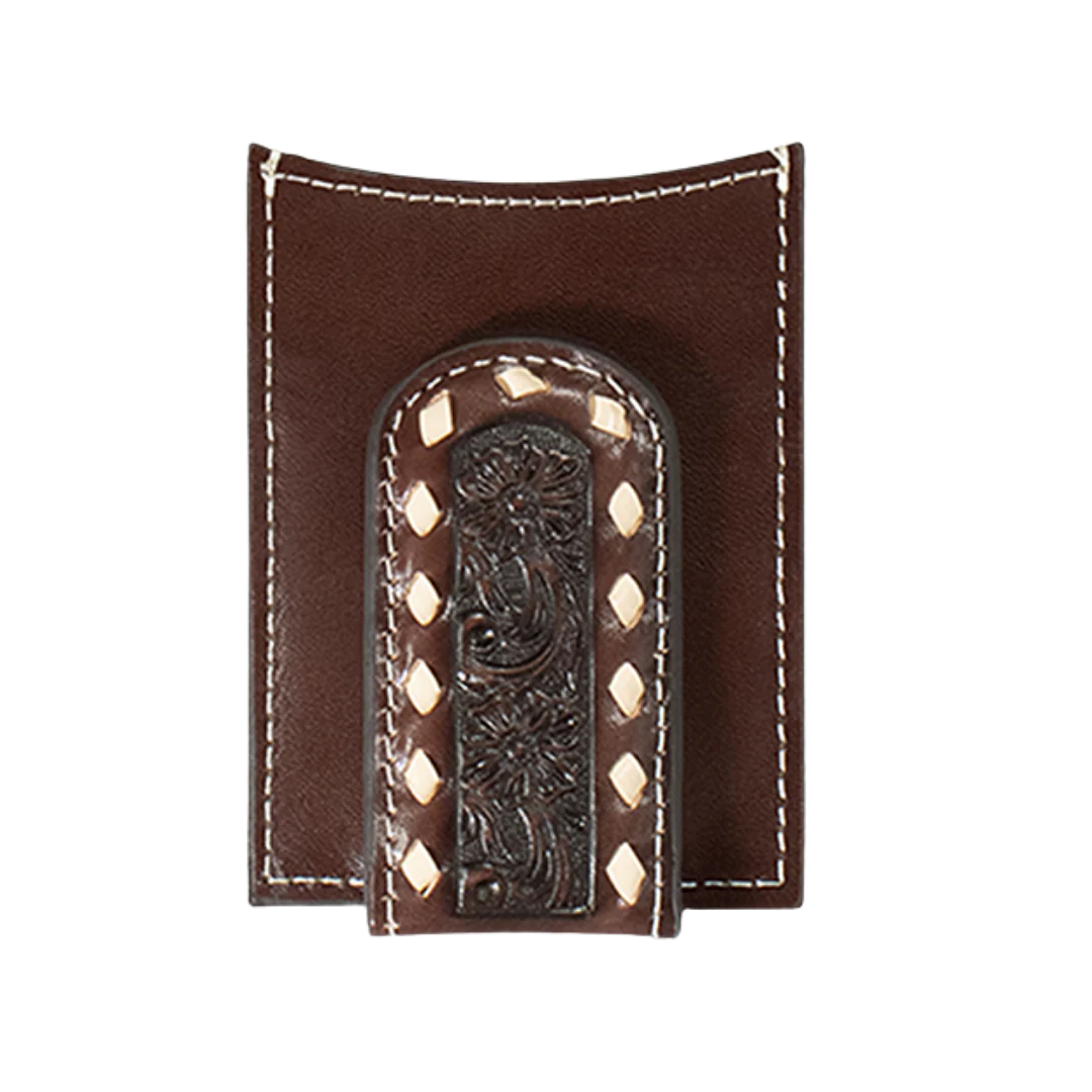 Ariat Men's Brown Floral Embossed Money Clip Wallet