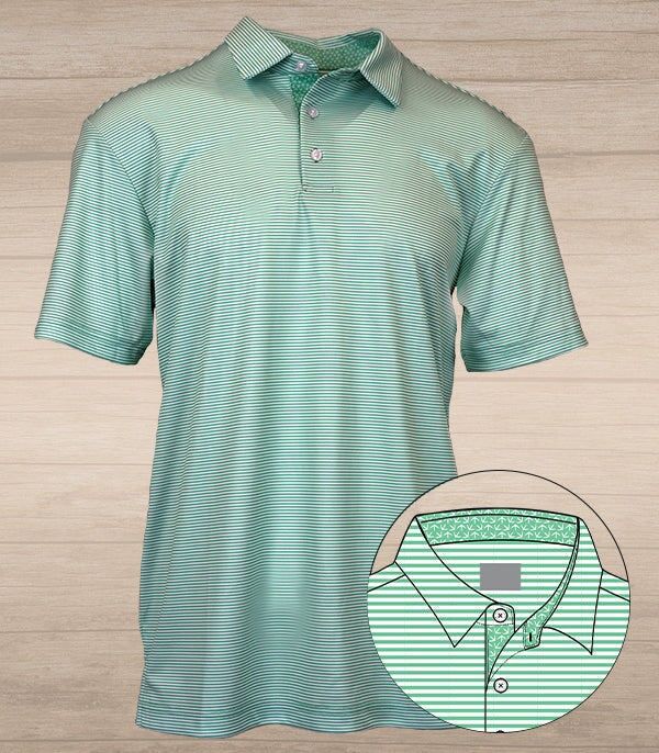 Andy Stripe Performance Polo with Tracks - Spring Green/White