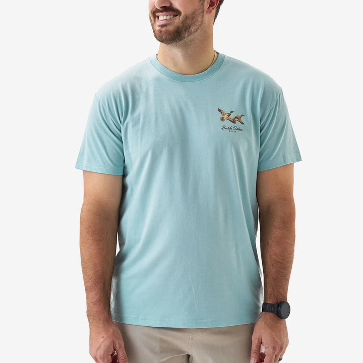 SS Tee - Flying Mallards - Heather Sky Blue