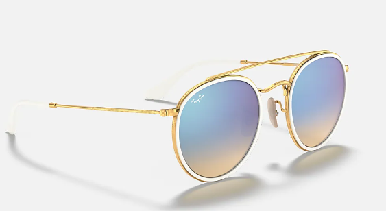 Round Double Bridge Polished Arista Gold Blue Flash
