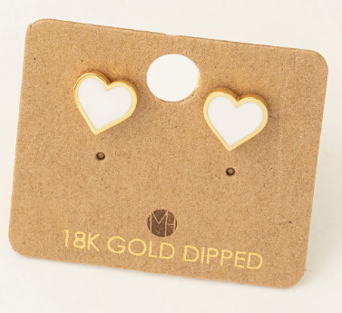 Enamel Mini Heart Stud Earrings - White
