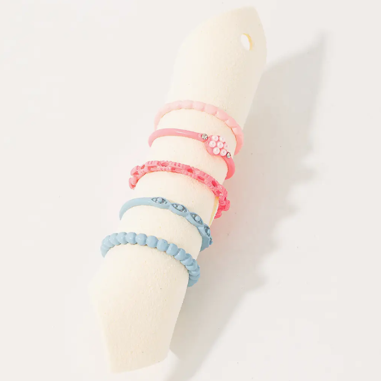 Five Piece Enamel Ring Set - Multi