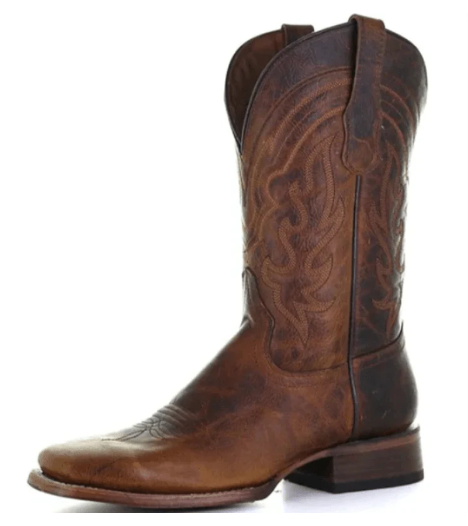 Brown Embroidery Square Toe