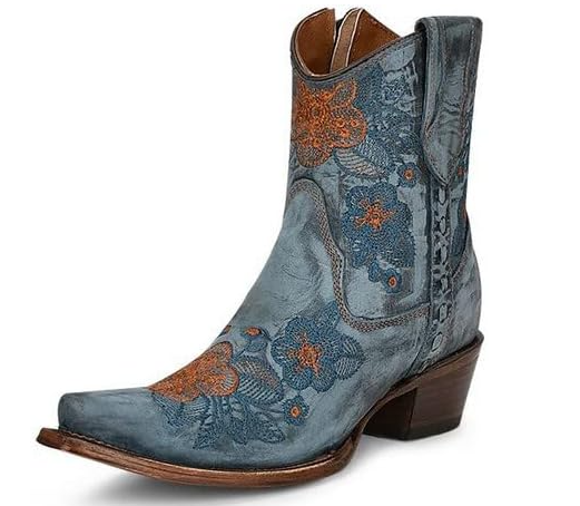 Blue Jean Flowered Embroidered Boot