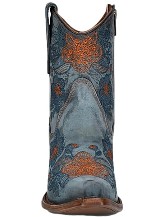 Blue Jean Flowered Embroidered Boot
