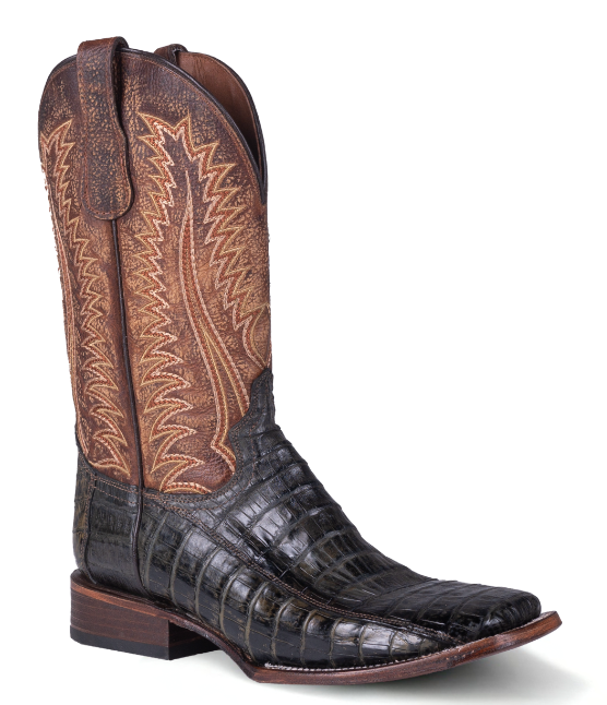 Ocher Caiman Wide Square Toe Olive Green & Brown