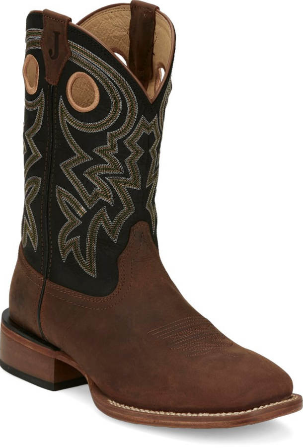 Big News Brown w/Black Cowhide Frontier Western Square Toe Boots