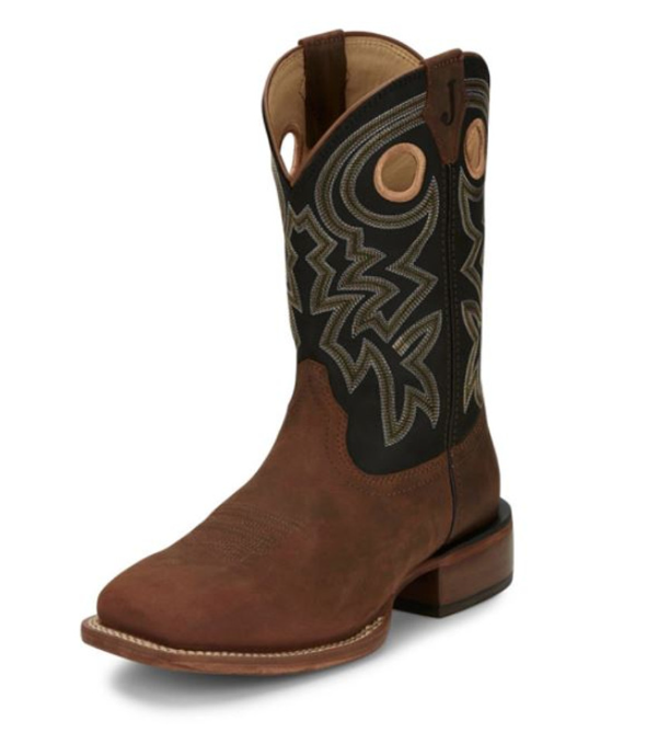Big News Brown w/Black Cowhide Frontier Western Square Toe Boots