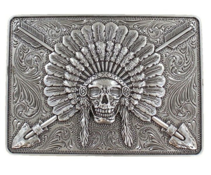 Ariat Chief Skull Headdress Buckle - Silver