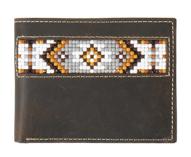 3D Men's Southwest Inlay Beaded Bifold Wallet - Brown
