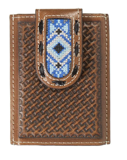 3D Men's Blue Diamond Inlay Money Clip