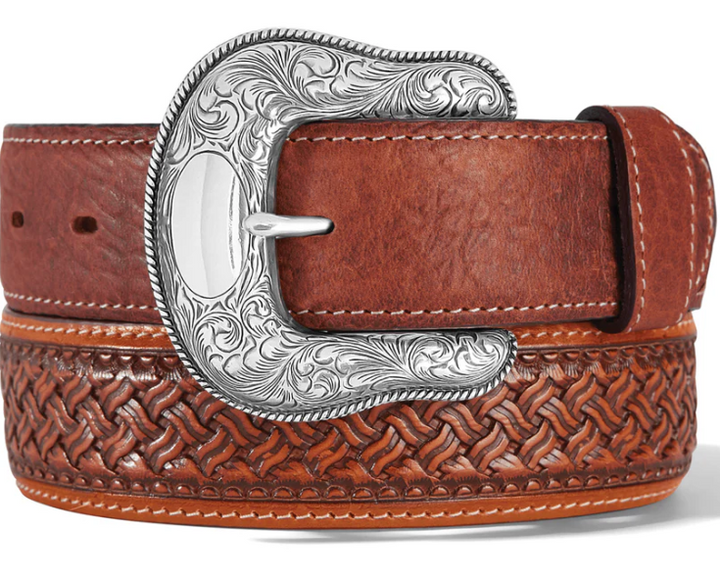 Tony Lama Men's Idaho Bison Brown Leather Belt