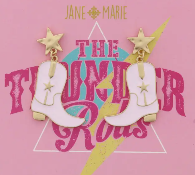 Gold Star Post with Light Pink Enamel Cowgirl Boots Earrings
