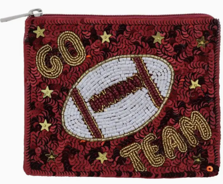 Garnet Sequins "Go Team" & Football & Gold Stars Coin Purse