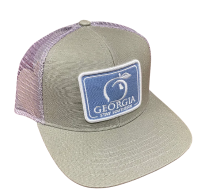 Georgia Patch Mesh Back Trucker - Light Gray & Deep Water