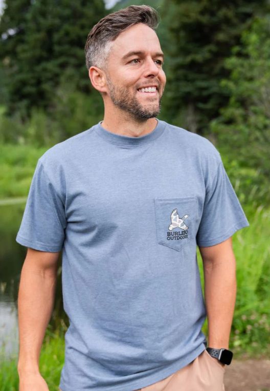 SS Tee - Camo Hunting Dog - Heather Blue Jean