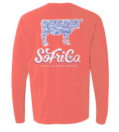 Paisley Cow LS - Bright Salmon