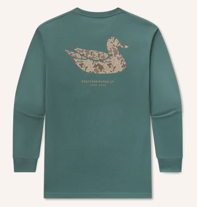 Youth Duck Originals Tee - Camo - Long Sleeve - Hunter Green