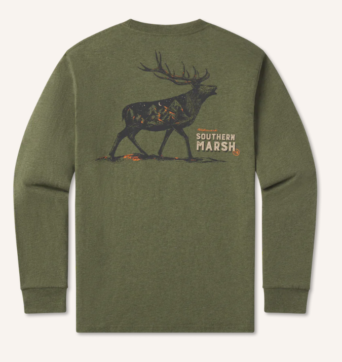 Starry Silhouette Tee - Elk - Long Sleeve - Washed Dark Green