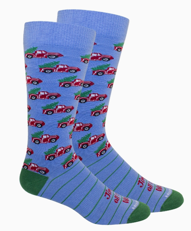 JINGLE All The Way! (Red Truck/Christmas Tree) Socks - Della Blue