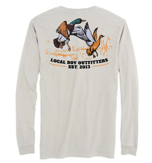 Damon's Ducks LS Pocket Tee - Silver