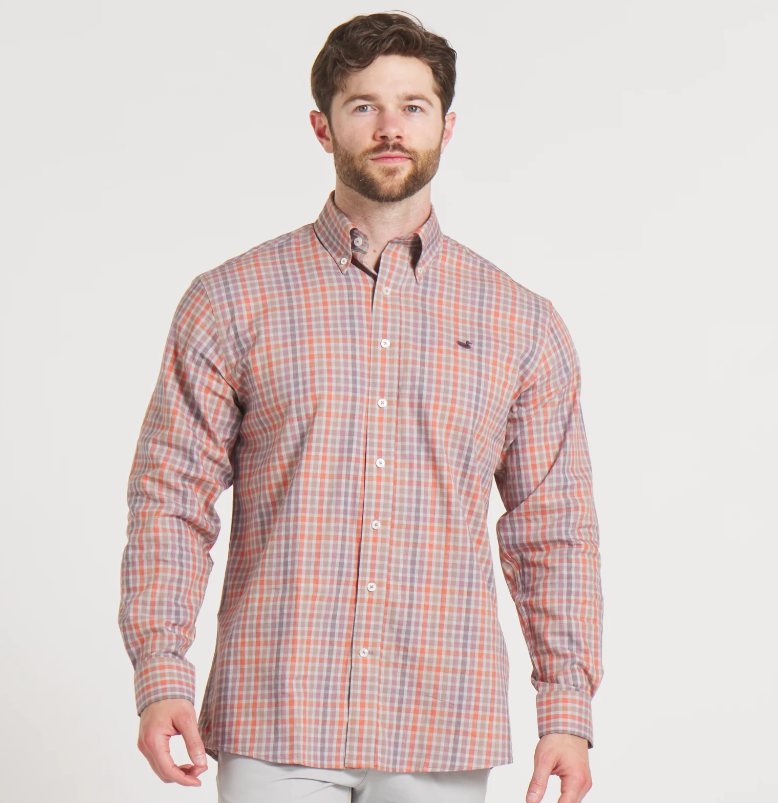 Brantley Performance Dress Shirt - Gray & Wine