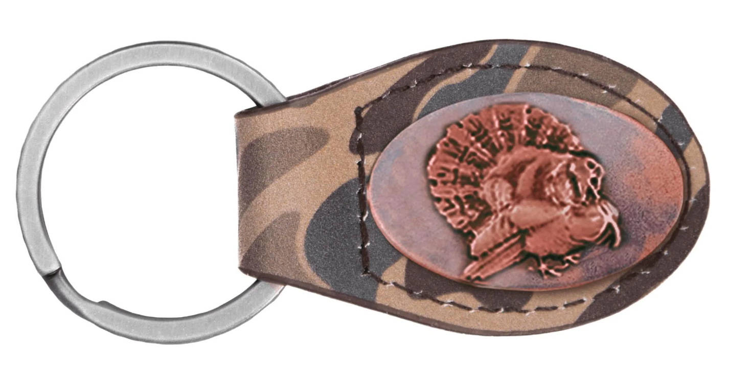 Green Old School Camo Leather Key Fob - Turkey Concho