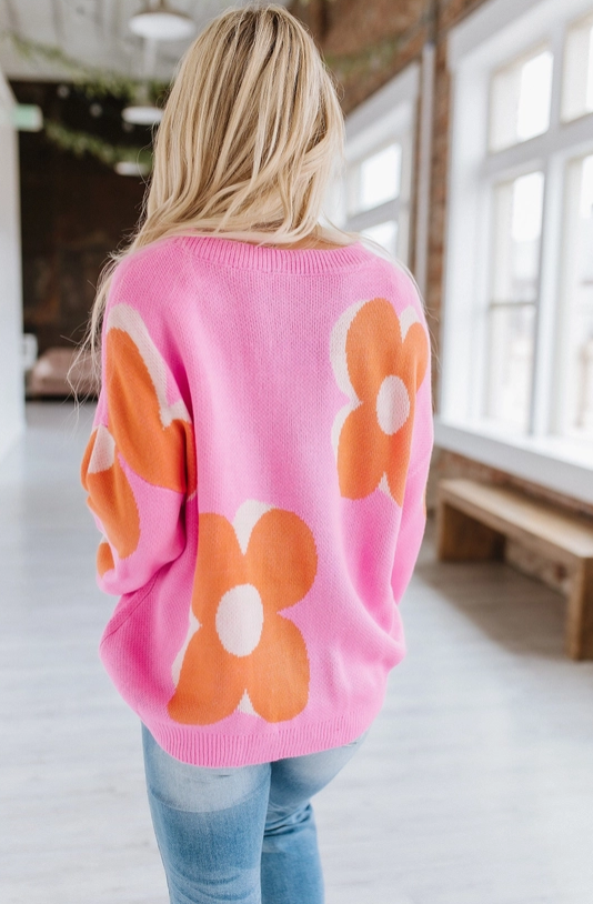 Asher Flower Sweater - Pink & Orange