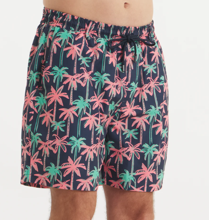 Harbor Swim Trunk - Neon Palms - Navy