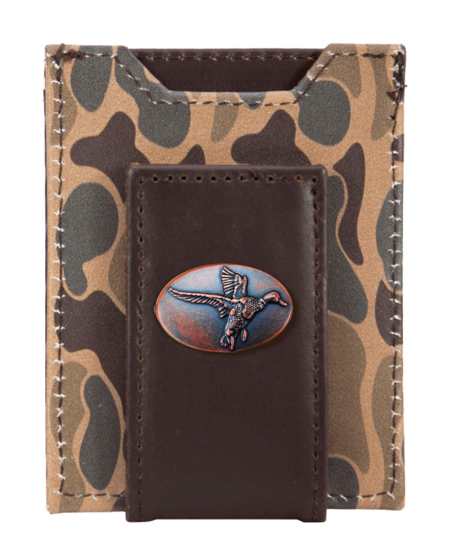 Brown Old School Camo Front Pocket Wallet - Mallard Concho