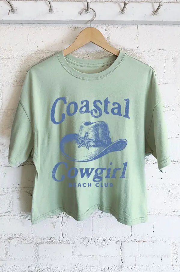 Coastal Cowgirl Graphic Long Crop Top - Dusty Mint
