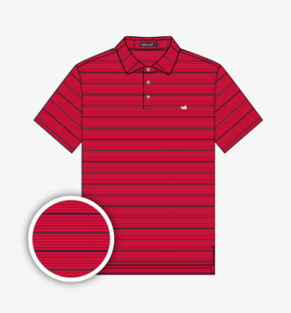 Gridiron Stripe Performance Polo - Red & Charcoal