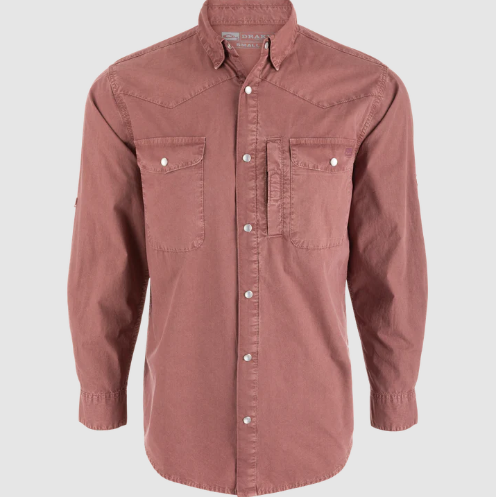 Cinco Ranch Western Solid Acid Wash Long Sleeve Shirt - Rose Taupe