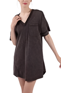 Acid Washed Mini T-Shirt Dress - Black