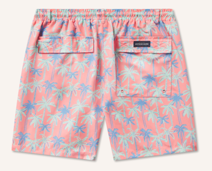 Harbor Swim Trunk - Neon Palms - Coral Palms