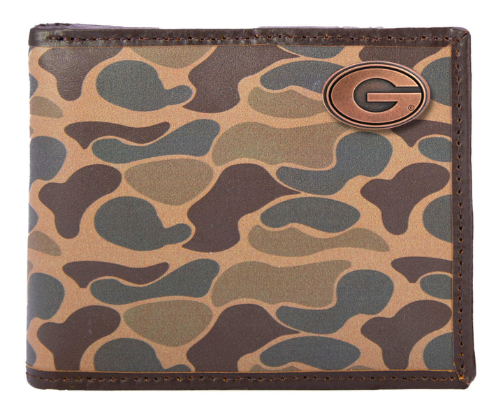 Brown Old School Camo Bifold Wallet - UGA Concho
