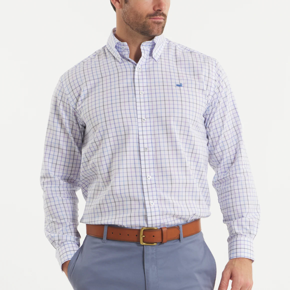 Chateau Windowpane Dress Shirt- Navy/French Blue