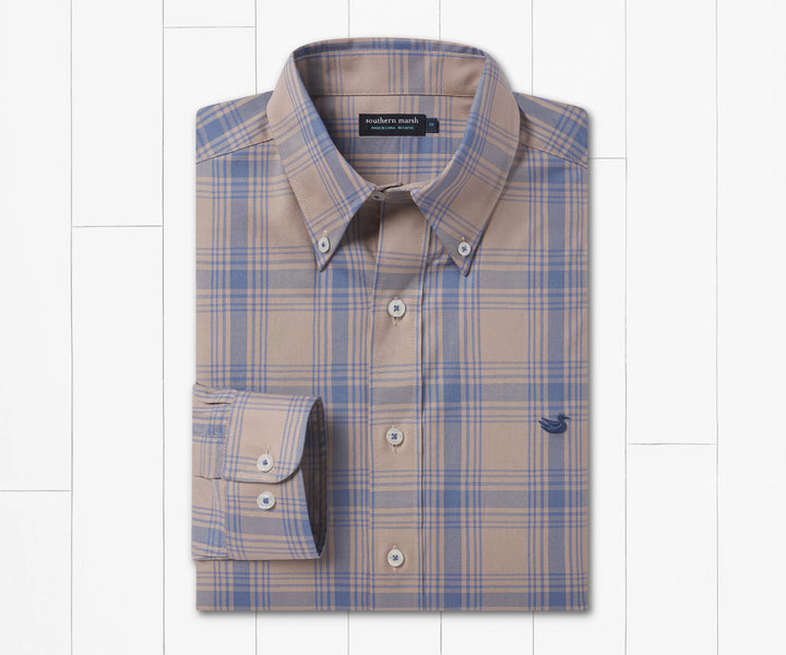 Tupelo Windowpane Dress Shirt - Taupe/French Blue