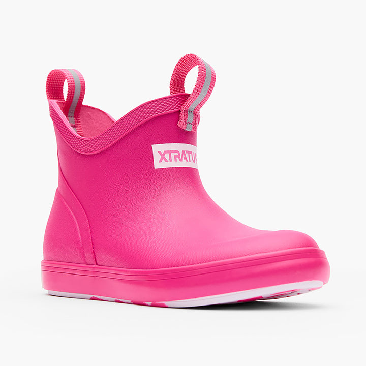Kids 4"Ankle Deck Boot Slip on- Neon Pink