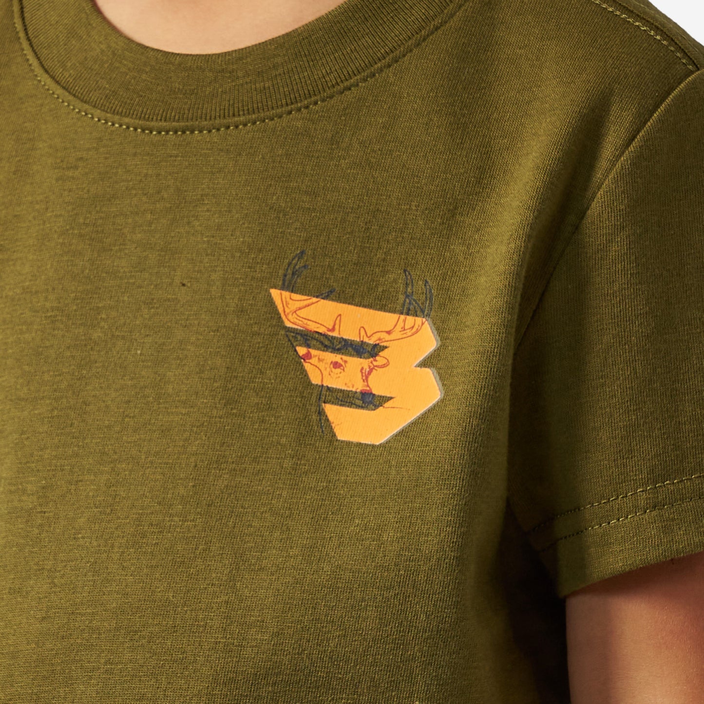 Youth Short Sleeve Tee - Deer Flying B (Orange) Logo - Hunter Green
