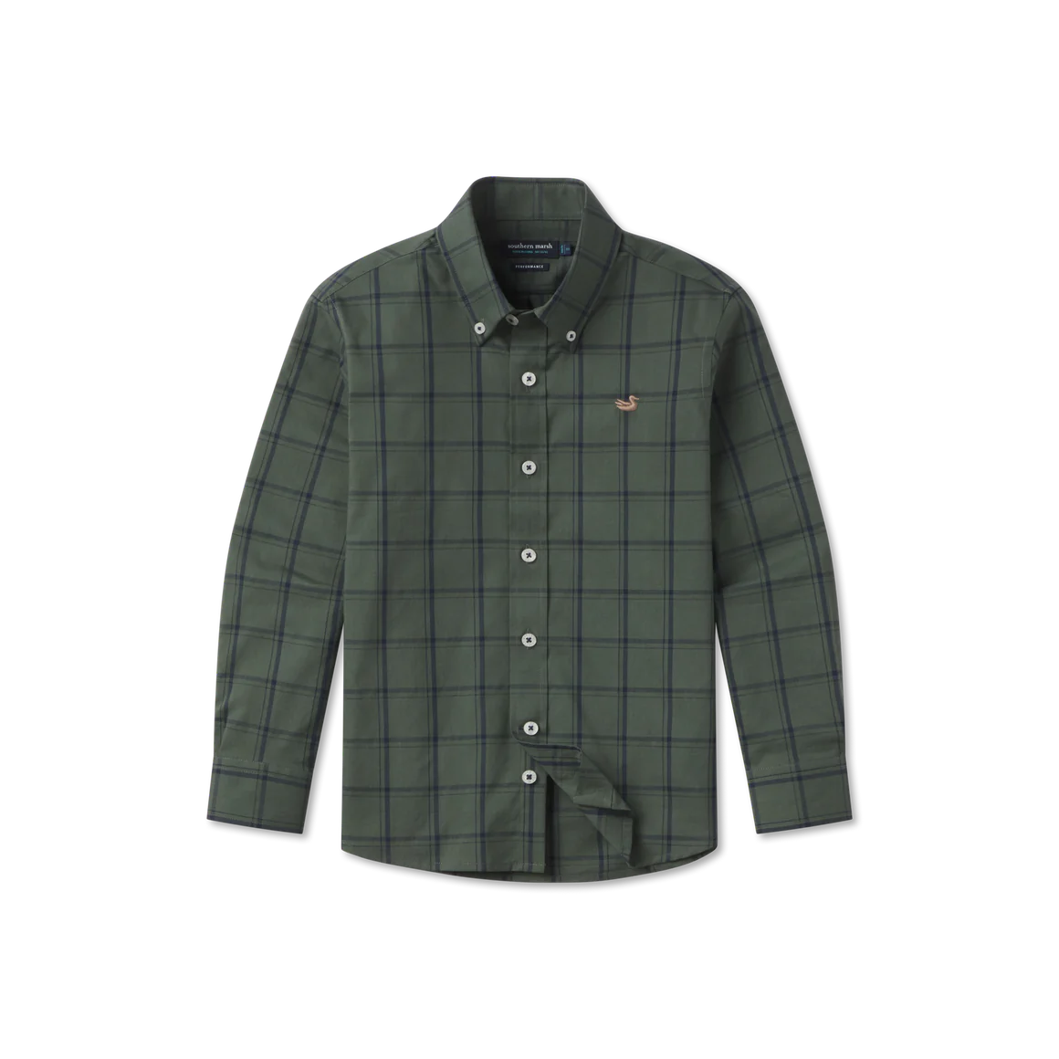 Youth Palmer Performance Dress Shirt - Olive/Navy