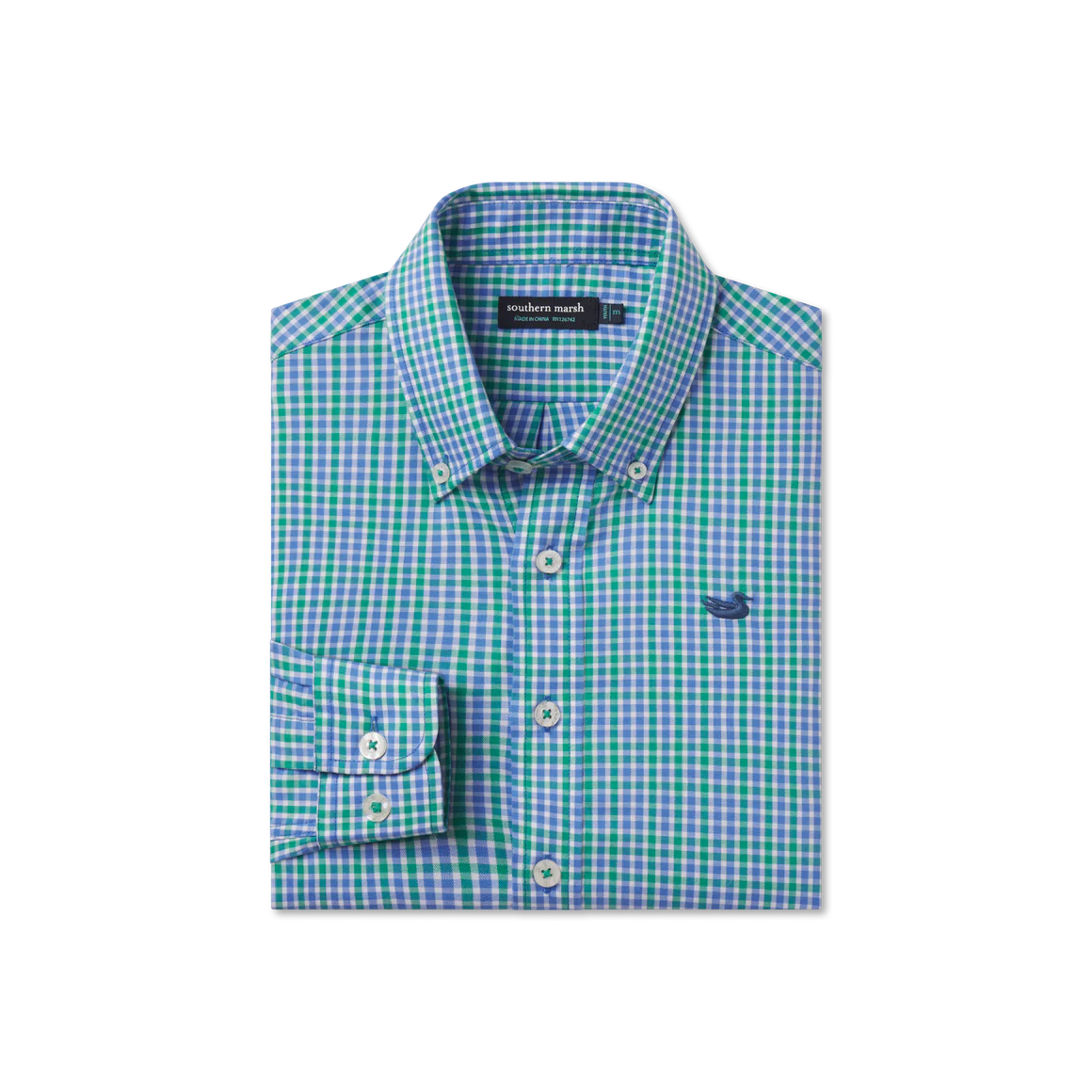 Youth Campbell Plaid Dress Shirt-Green and Blue