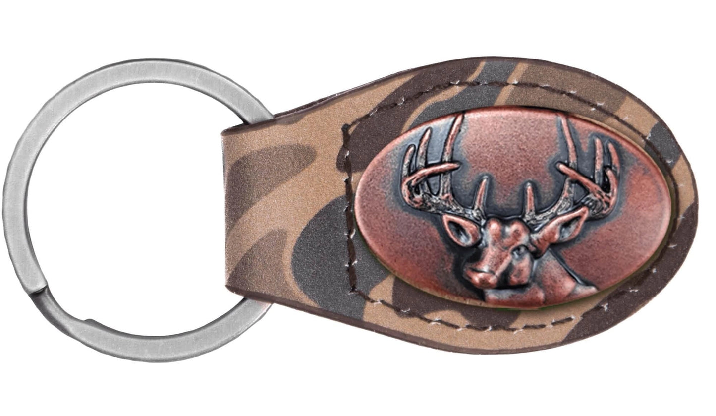 Brown Old School Camo Leather Key Fob - Buck Concho