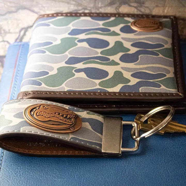 Brown Old School Camo Leather Loop Key Fob - Florida Gators Concho