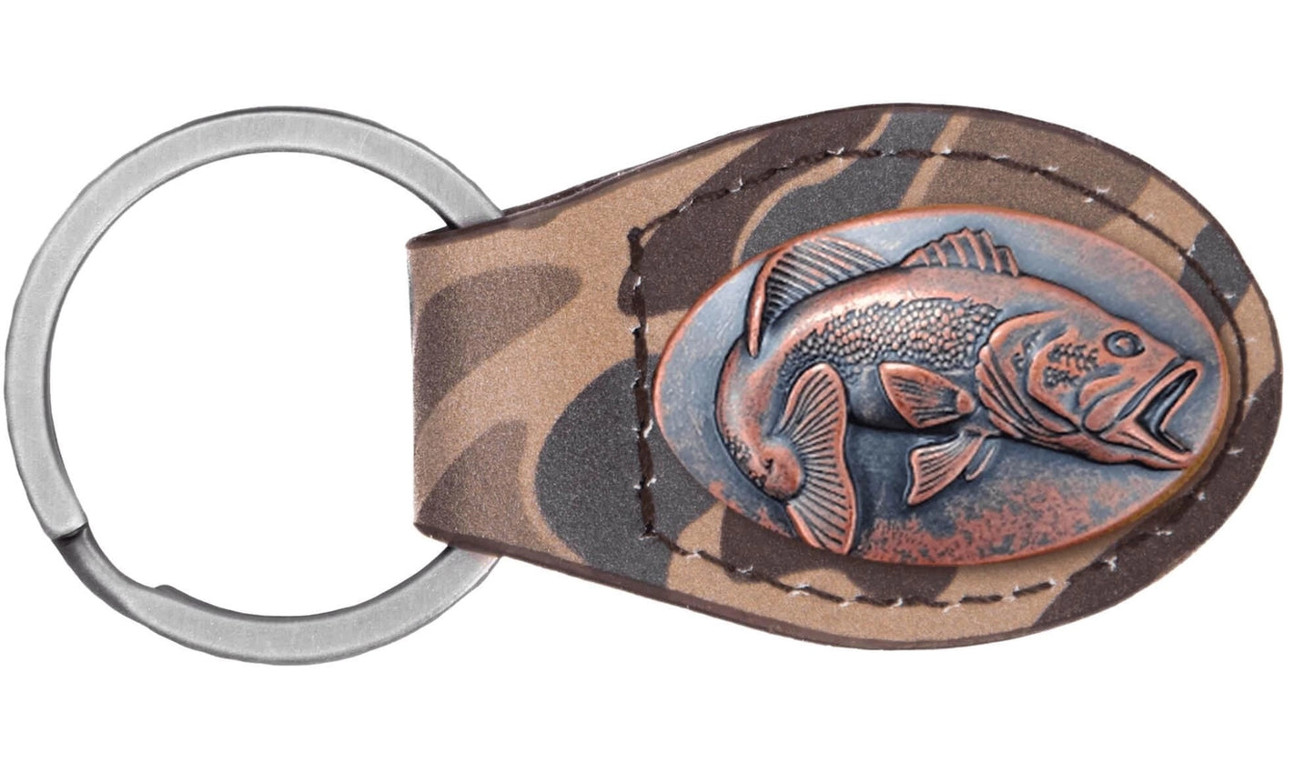Brown Old School Camo Leather Key Fob - Bass Concho