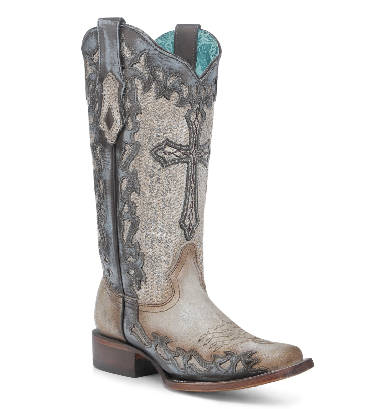 Bone Silver Jute and Cross Overlay Boot